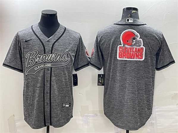 Mens Cleveland Browns Gray Team Big Logo With Patch Cool Base Stitched Baseball Jersey->cleveland browns->NFL Jersey